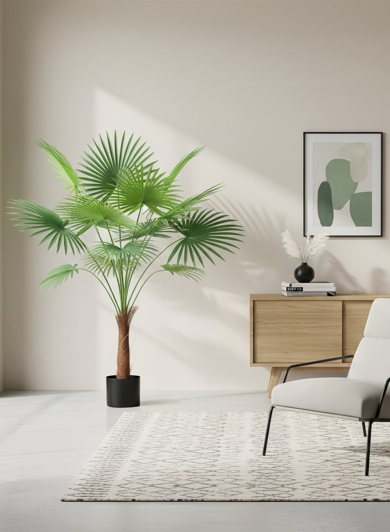 شاربدو نبتة اصطناعية بطول 87 سم، زهرة اصطناعية، شجرة نخيل استوائية على شكل مروحة مع 8 أوراق نخيل كبيرة. سهلة العناية، مناسبة لتزيين المنزل والمكتب وغرفة المعيشة والشرفة. نبات زينة للحديقة في أصيص - Image 3